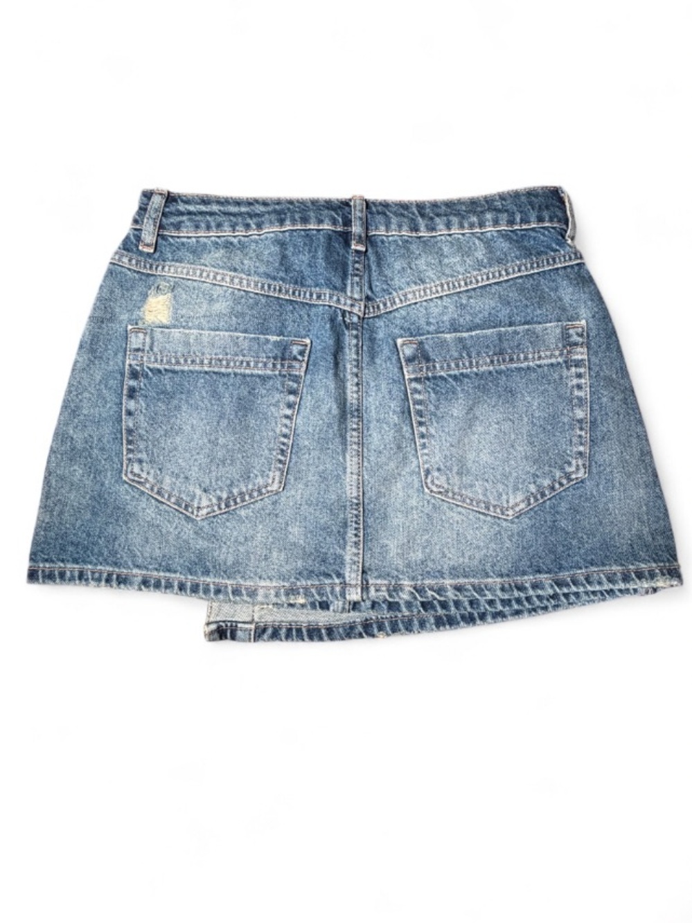 Free People Wynne Denim Skirt Cornflower Blue Asymmetrical Wrap Skirt 27 NWOT - Picture 4 of 6